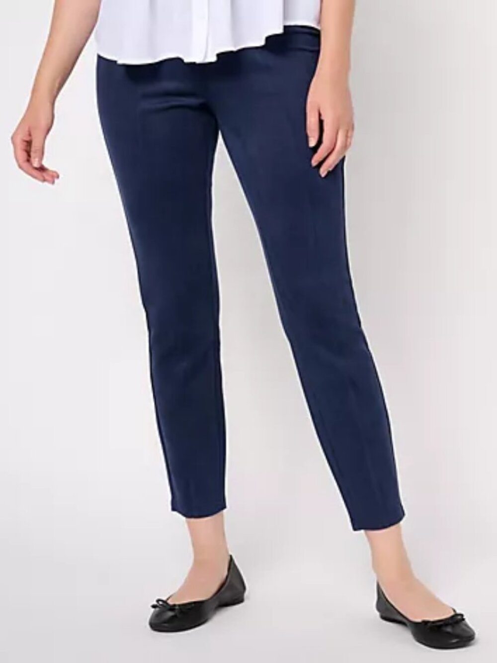 Isaac Mizrahi Live! Estate Regular Faux Suede Slim-Leg Pants, Navy Sz 3X a609751